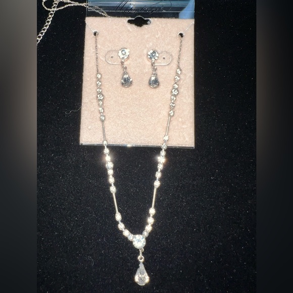 Crystal Silver Necklace and Earring Matching Set, Michael Angelo, Adjustable - Picture 5 of 7